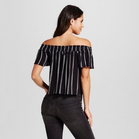 Xhilaration Tops - Black and White Striped Off The Shoulder Top NWOT